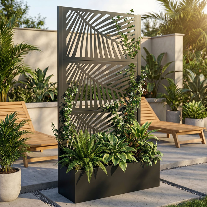 Kisha - Fioriera Da Giardino Separe Con spalliera 98x180x30 cm Contenitore in Metallo Nero