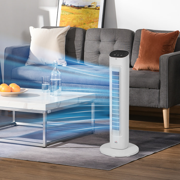 Ventilateur colonne oscillant 50W avec télécommande - 3 vitesses, timer, affichage LED - blanc