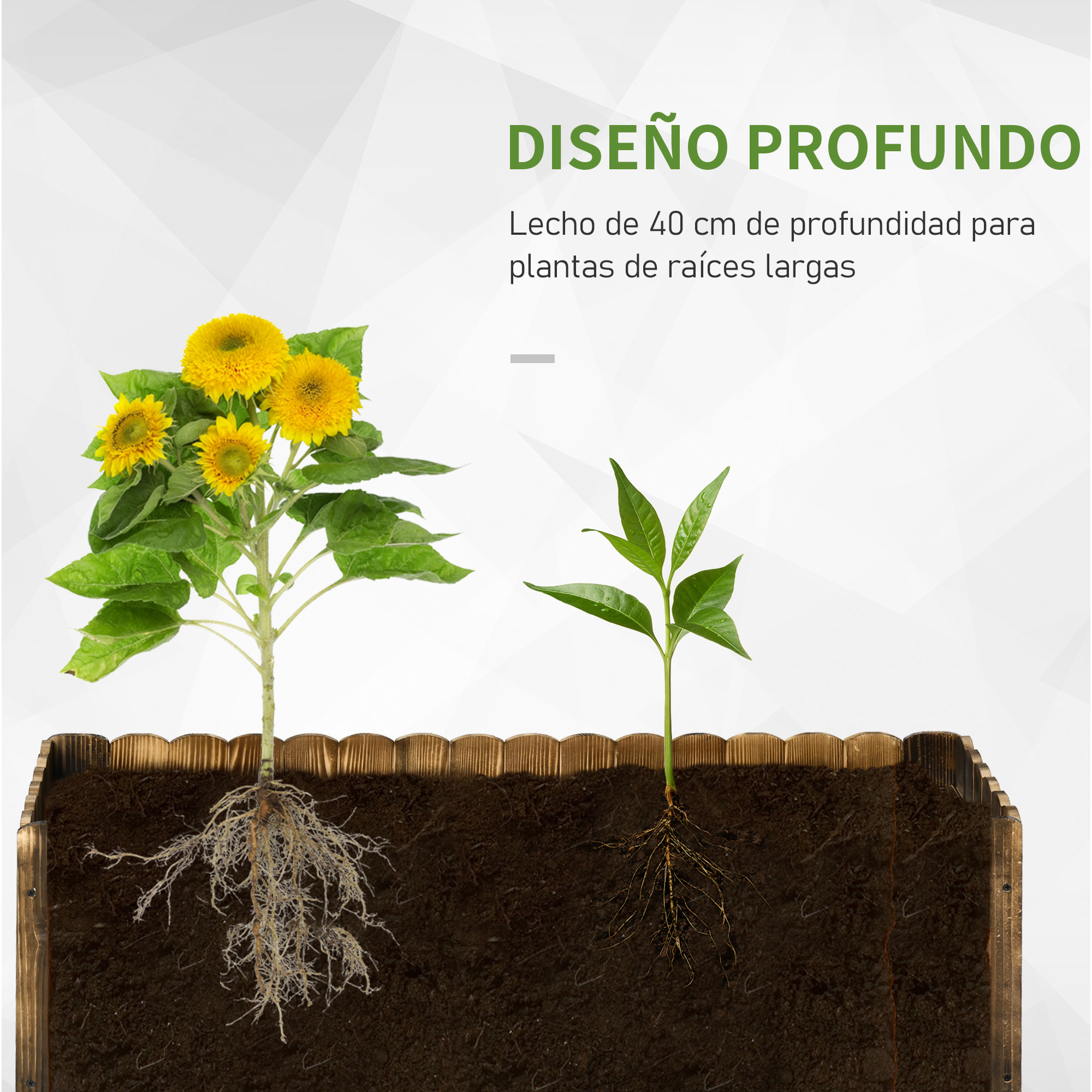 Jardinera Exterior Grande de Madera, Huerto Urbano Elevado con Fondo Abierto para Cultivar Plantas, Flores, Hierba, Macetero Exterior Rectangular para Jardín Terraza 120x40x40 cm, Carbonizada