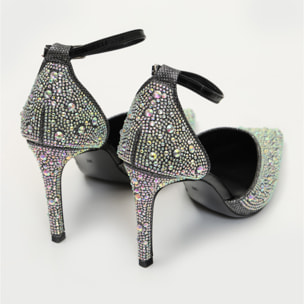 Sandali in simil pelle ricoperti di strass con tacco a spillo