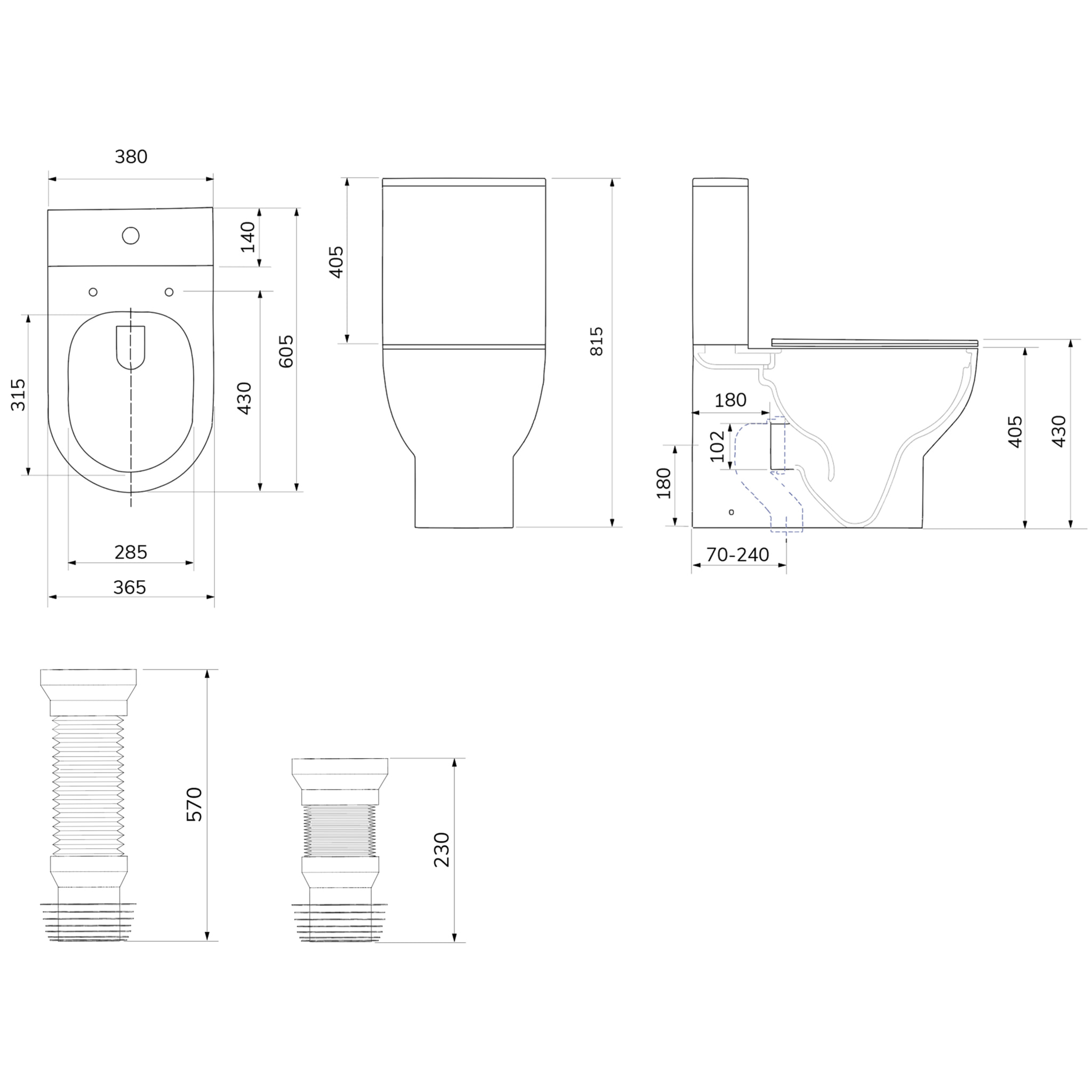 Pack Wc A2 + Manchon Connecteur | Toilette En Céramique | Manchon Extensible 150-470Mm | Wc Avec Abattant Frein De Chute | Double Chasse | Sortie Duale | Alday