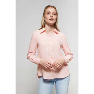 Camicia rosa cipria in lino con particolare ricamato Rigby Go