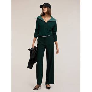 Motivi - Camiseta con cuello mezcla seda - Verde