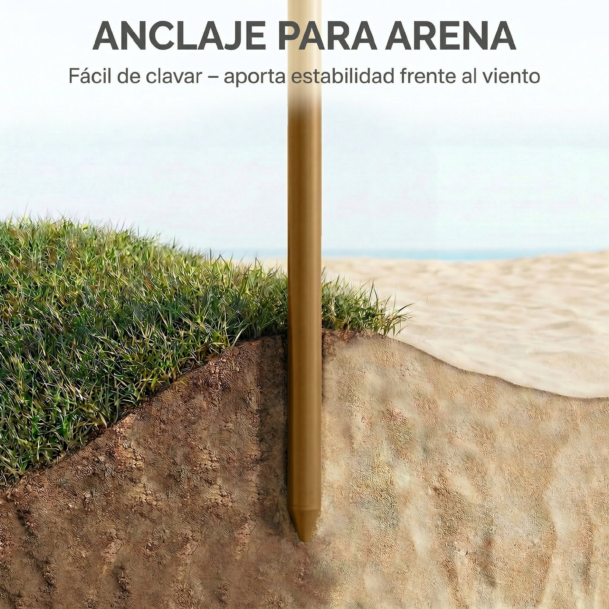 Sombrilla de Playa con Flecos de Paja Ø178 cm, Sombrilla de Terraza Exterior con Inclinación, Altura Ajustable, UV50+, Bolsa de Transporte, Anclaje de Arena, Marrón Claro