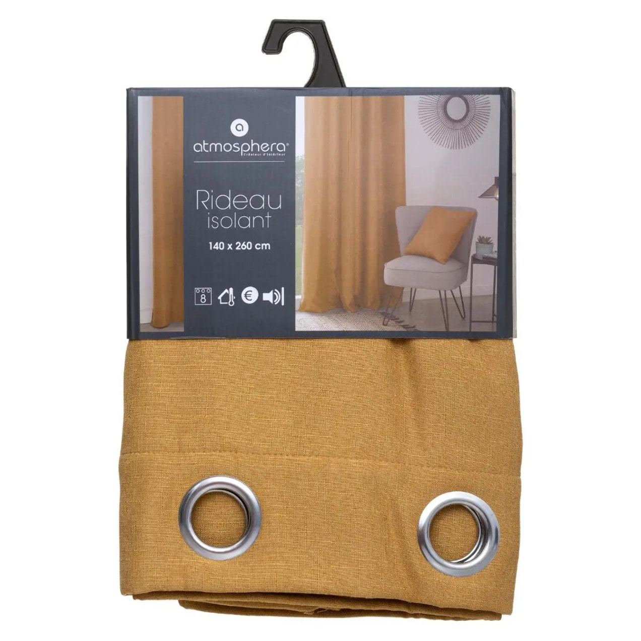 Rideau isolant "Tim" à oeillets - jaune moutarde 140x260 cm