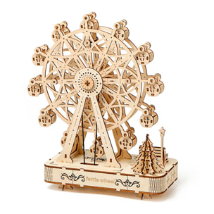 Maqueta de Madera 3D, diseño de Noria con música y movimiento mecánico. 133 piezas.