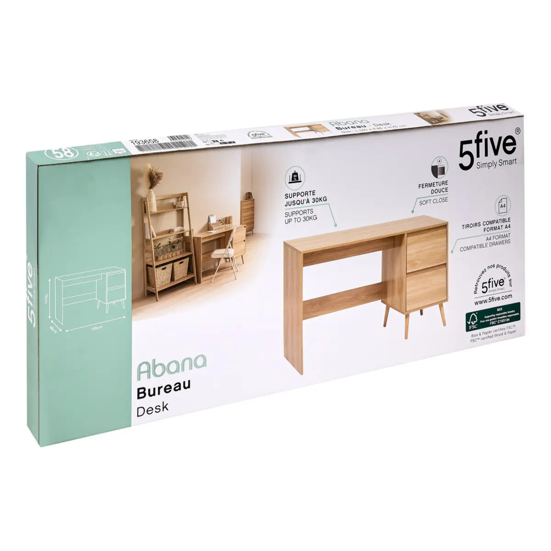 Bureau 2 tiroirs Abana bois clair
