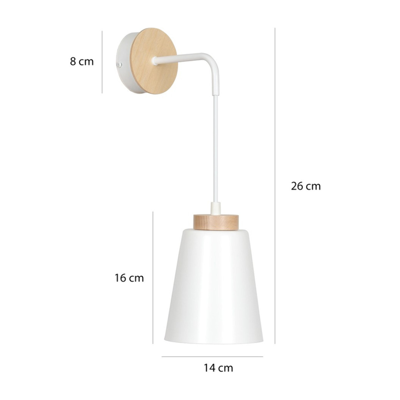 Lampada da parete Bolero in acciaio bianco opaco e legno