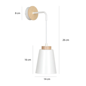 Lampada da parete Bolero in acciaio bianco opaco e legno