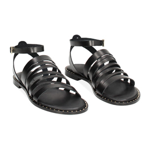 Sandale noire en cuir avec bracelet