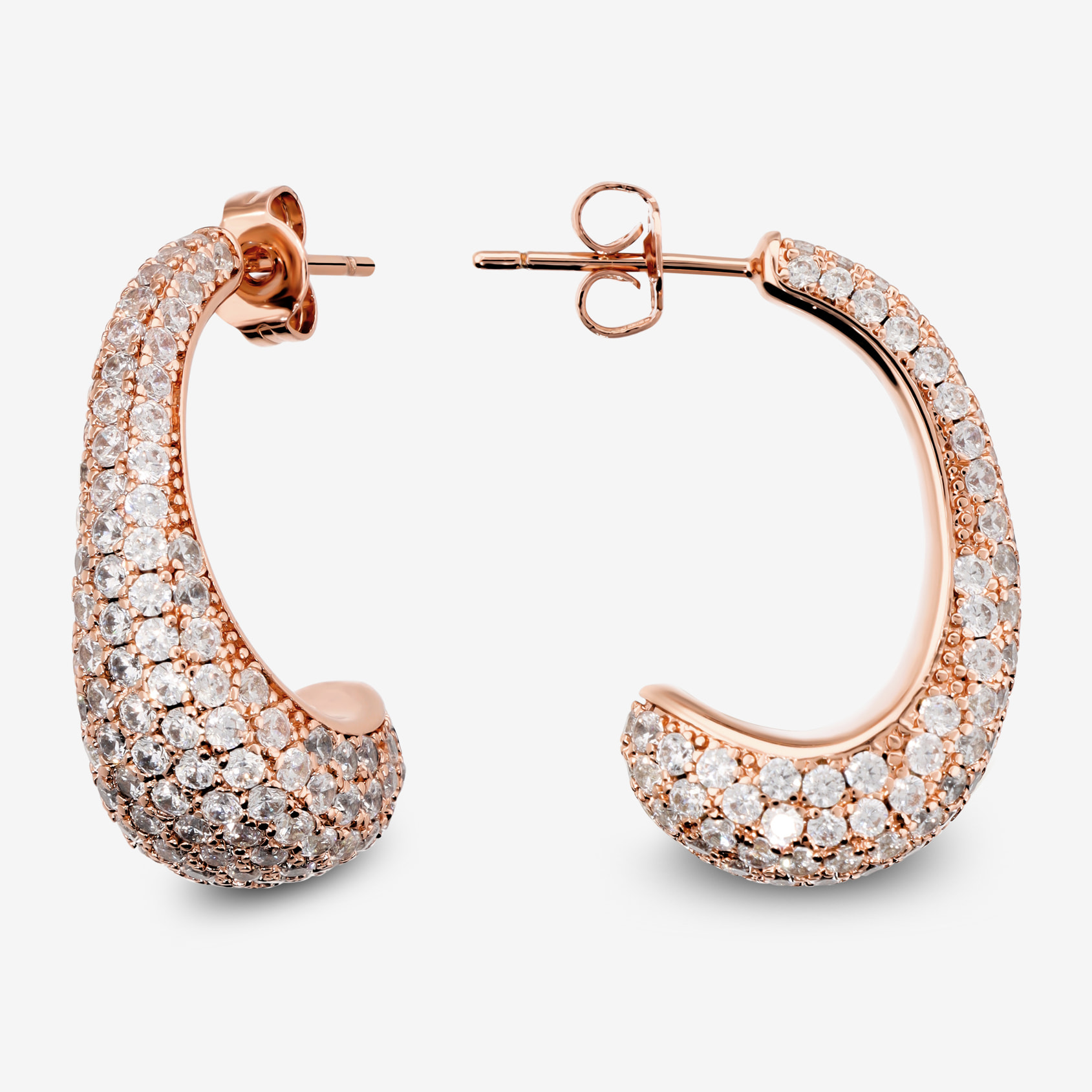 Orecchini a Lobo Graduati in Pavé di Cubic Zirconia placcati Oro Rosa 18Kt