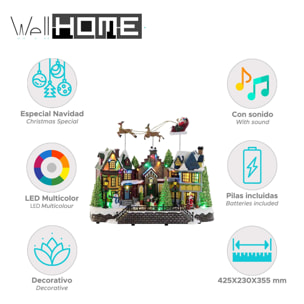 Casa navideña village con 24 luces led multicolor con sonido