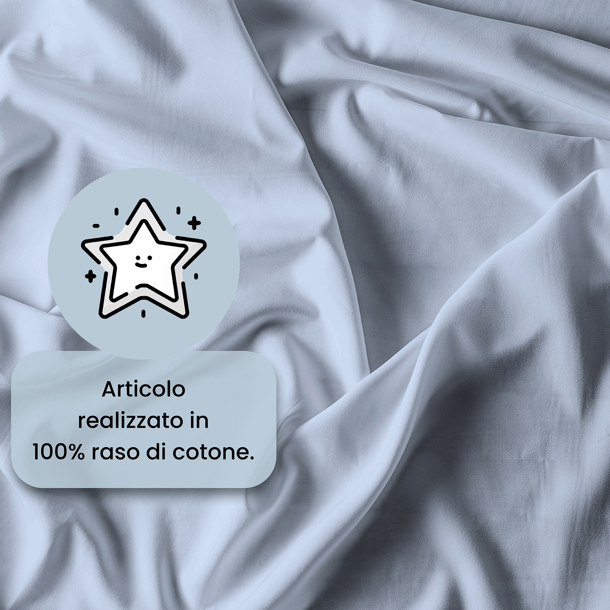 PARURE COPRIPIUMINO RASO CLOE, 100% Raso di Cotone, Made in Italy - AZZURRO