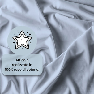 PARURE COPRIPIUMINO RASO CLOE, 100% Raso di Cotone, Made in Italy - AZZURRO