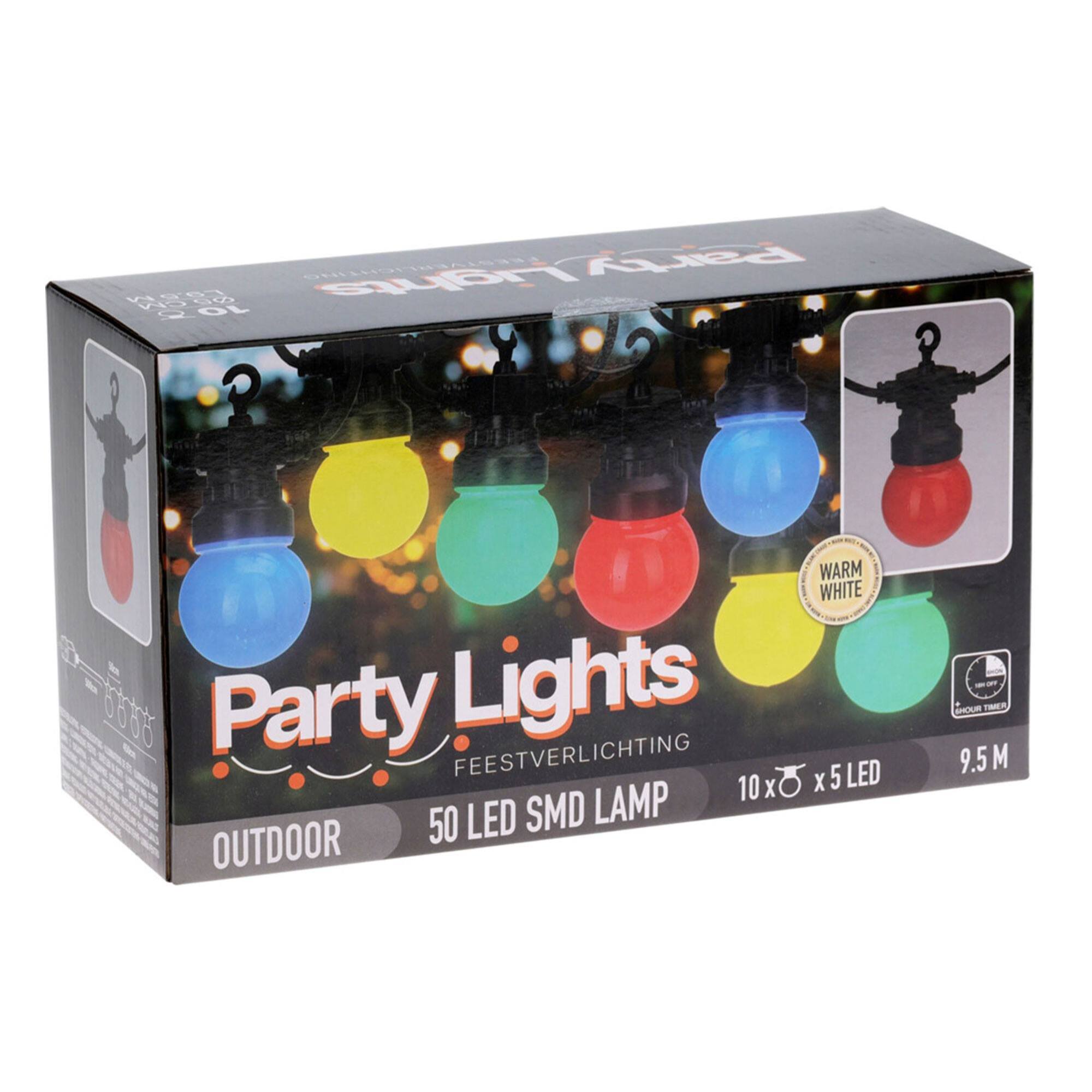 guirnalda de luz 10l blanco cálido con bola g50 50x5x11cm transformador y temporizador