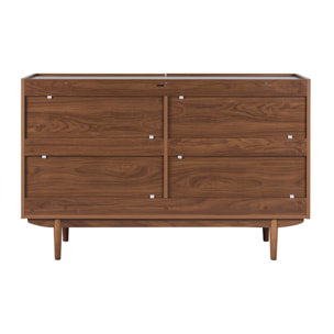 Commode finition bois foncé noyer 6 tiroirs L120 cm SANAA