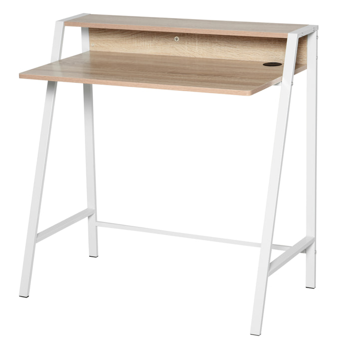 Bureau secrétaire bureau informatique dim. 84L x 45l x 85H cm style néo-rétro étagère coloris chêne clair blanc