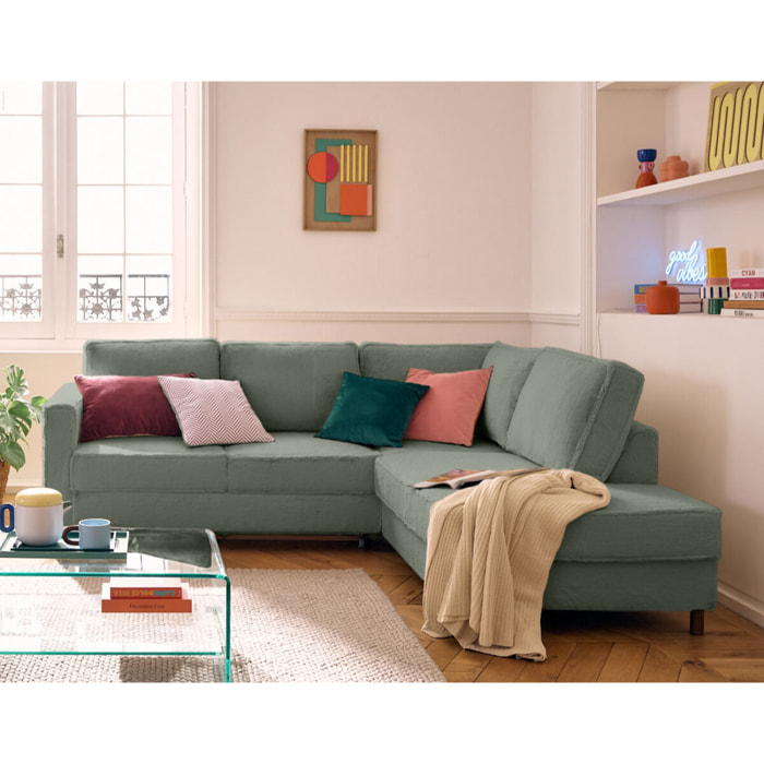 Jake - canapé d'angle droit 5 places convertible en fausse fourrure - Vert