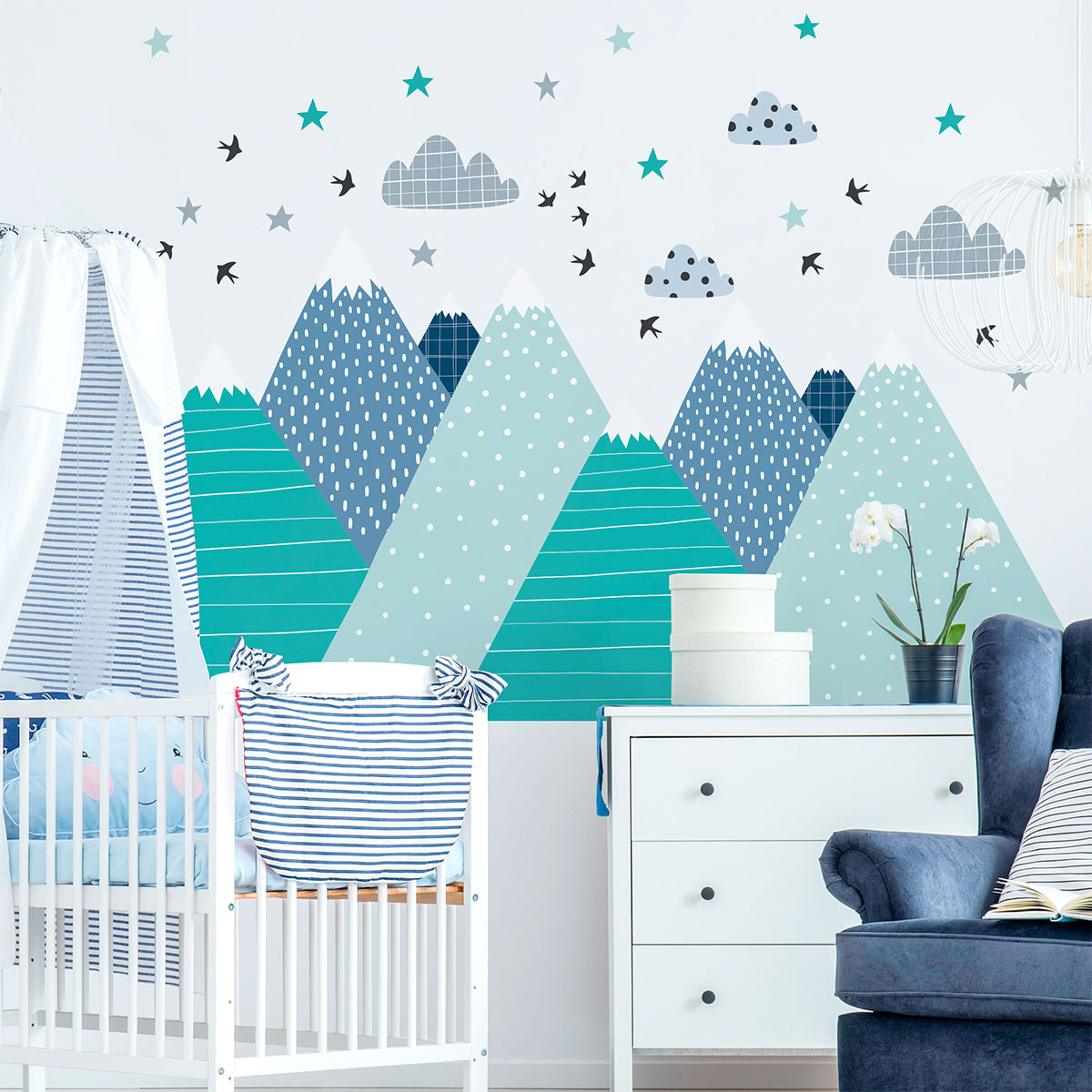 Stickers muraux enfants - Décoration chambre bébé - Autocollant Sticker mural géant enfant montagnes scandinaves JEREMIKA