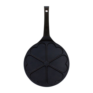 Poêle à pancake 26cm en aluminium en forme de cœur noire - tous feux