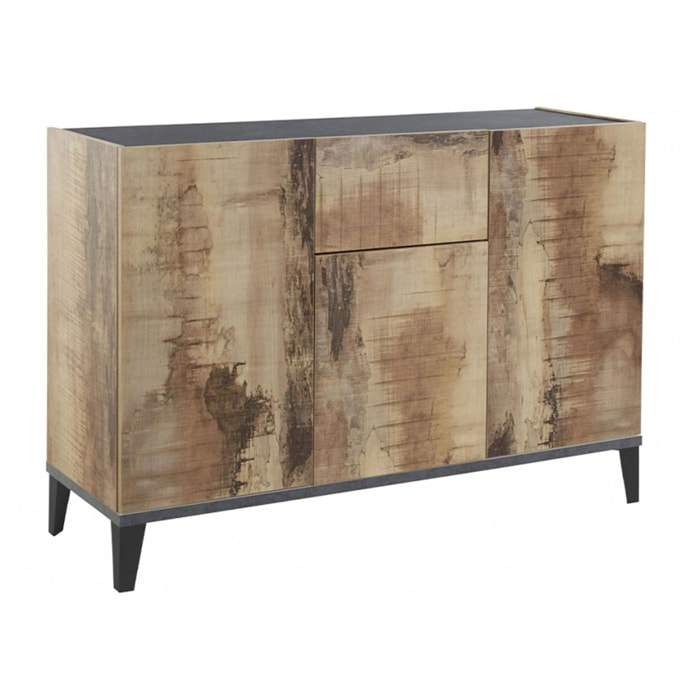 Credenza moderna a 3 ante e 1 cassetto, Made in Italy, Madia da cucina rialzata, Buffet di design da soggiorno, Cm 120x40h82, Ardesia e Acero