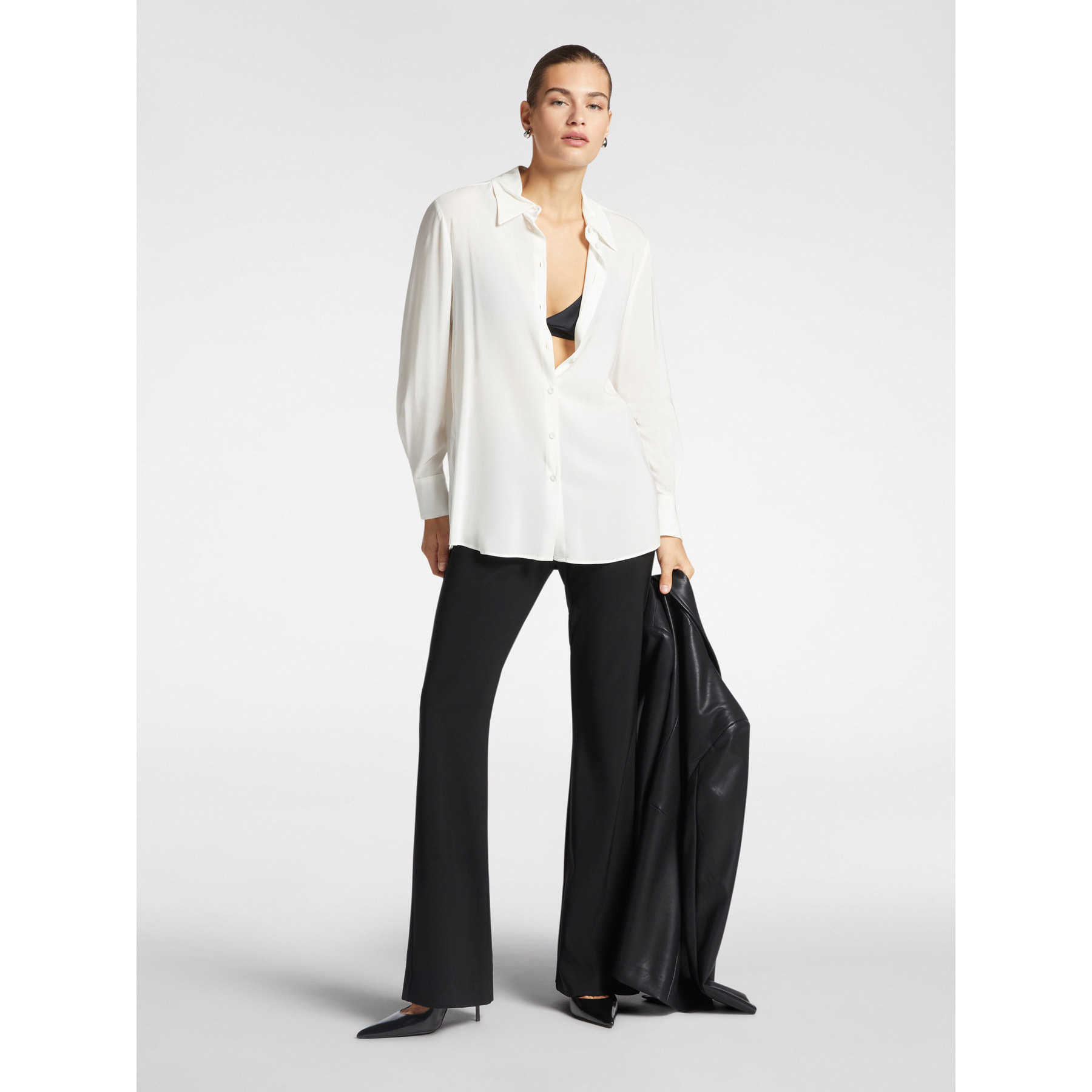 Elena Mirò - Camisa masculina de georgette - Blanco