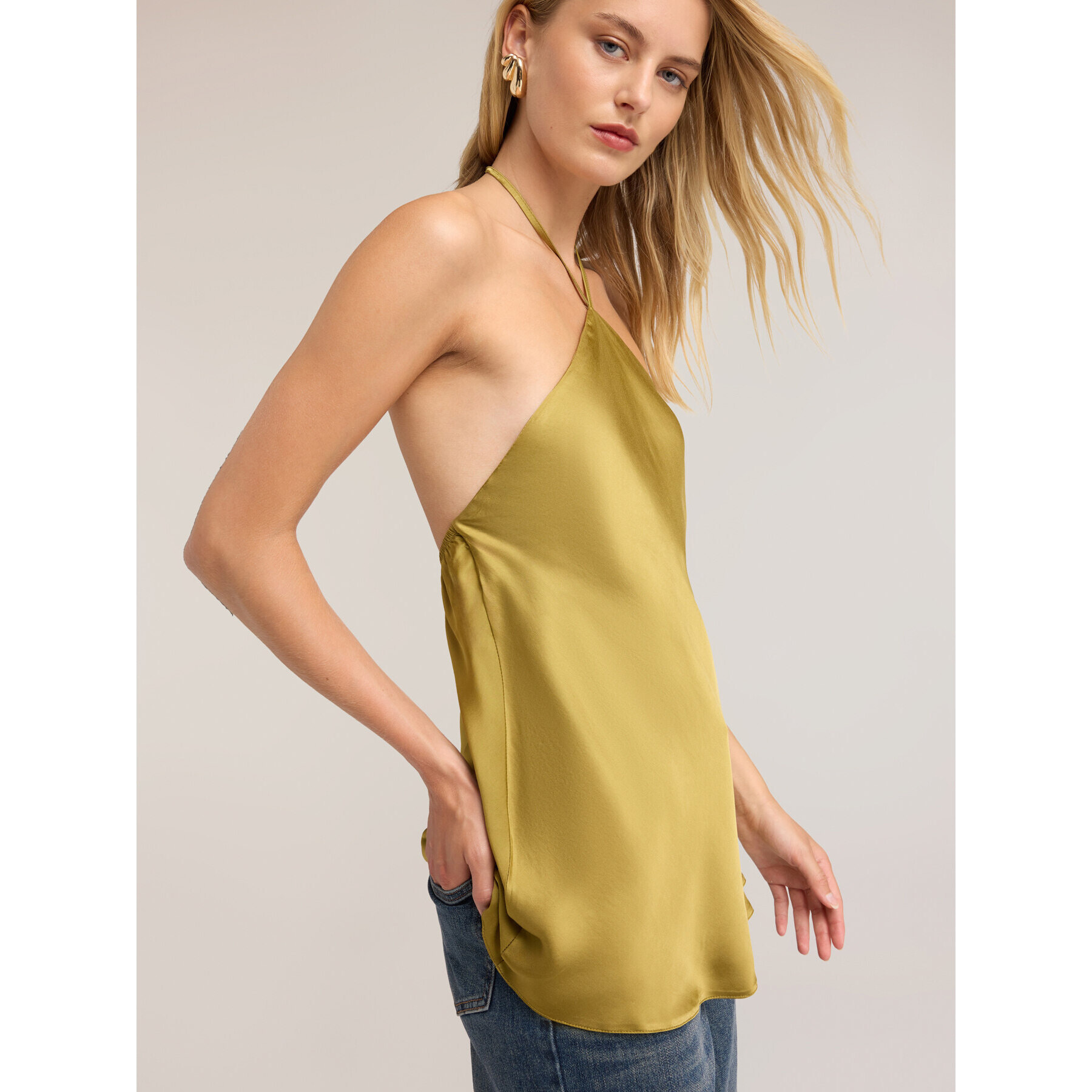 Motivi - Top de raso con escote halter - Verde claro