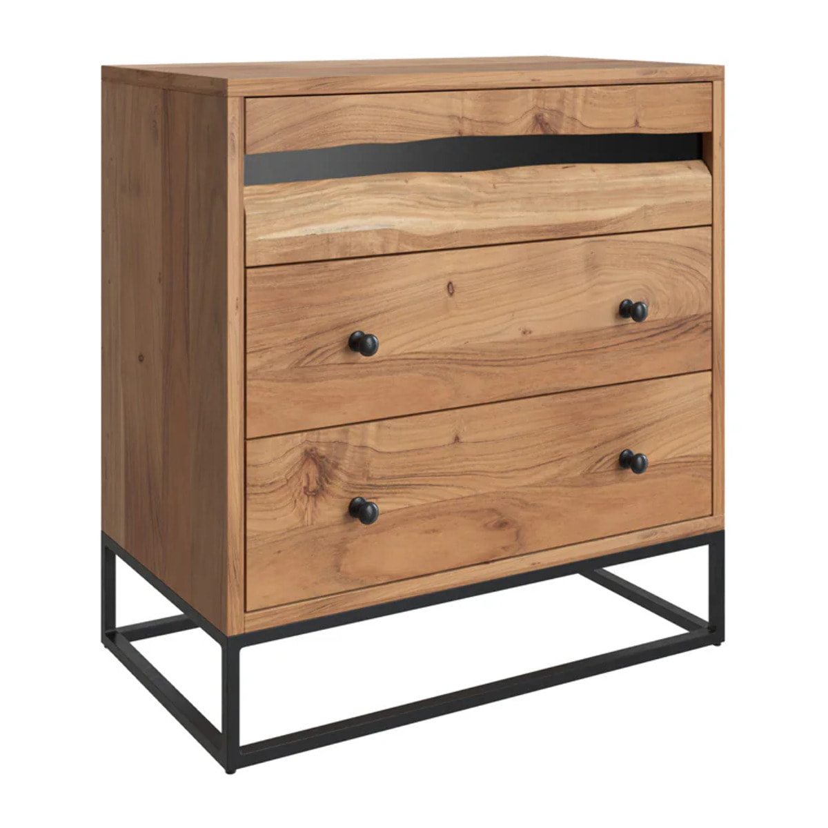 Commode en bois d'acacia et métal, 3 tiroirs - Alabama