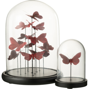 J-Line cloche Papillons - verre - rouge/burgundy - large