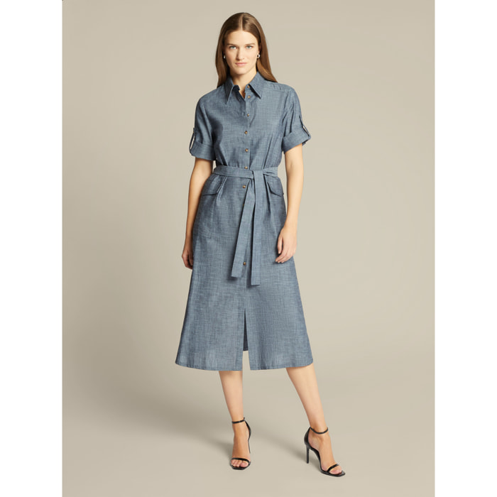 Elena Mirò - Vestido camisero de chambray - Azul