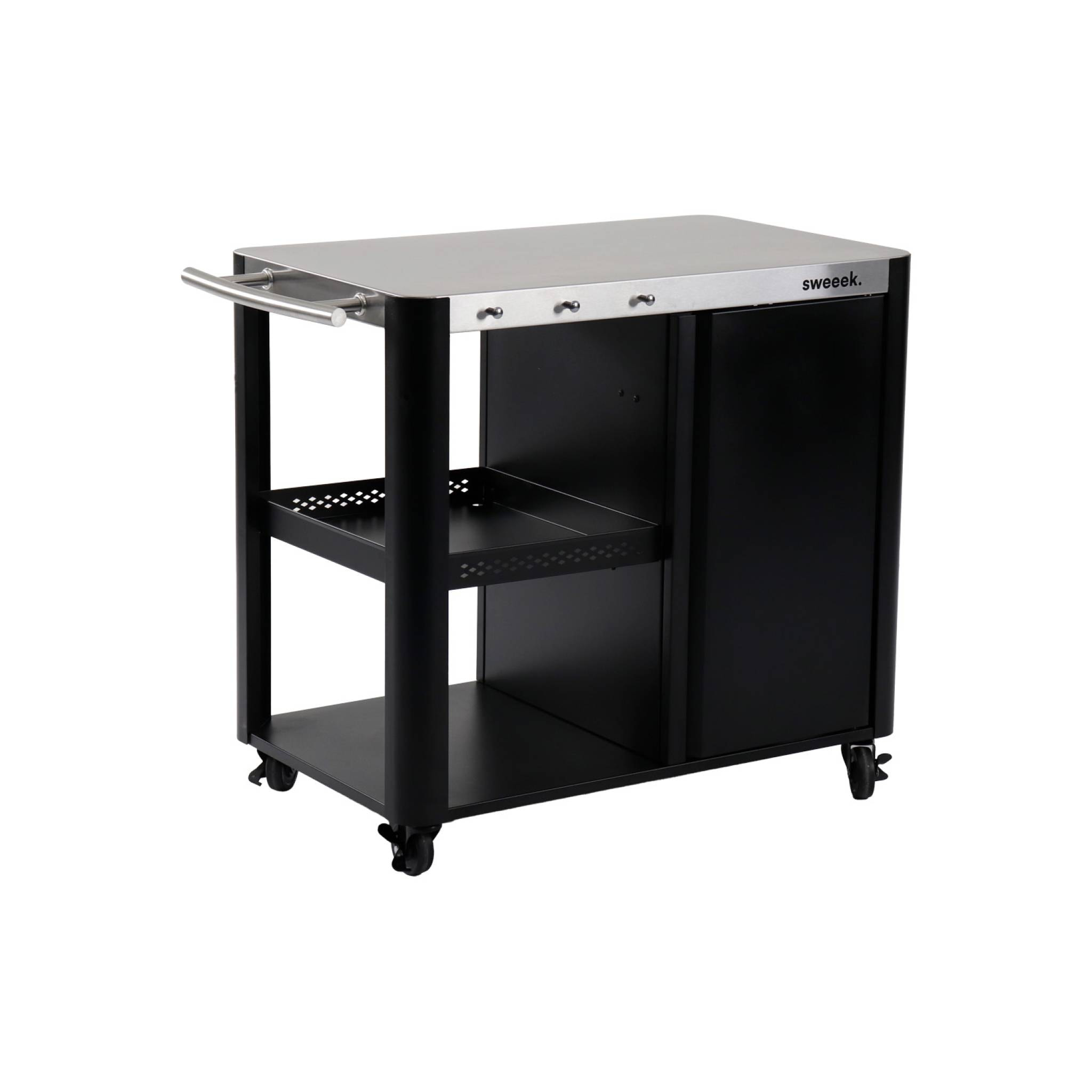 Desserte extérieure ANDY noire mat en acier inoxydable 94.5 cm avec tablette rabattable. L 156 x l 49.5 x H 80 cm