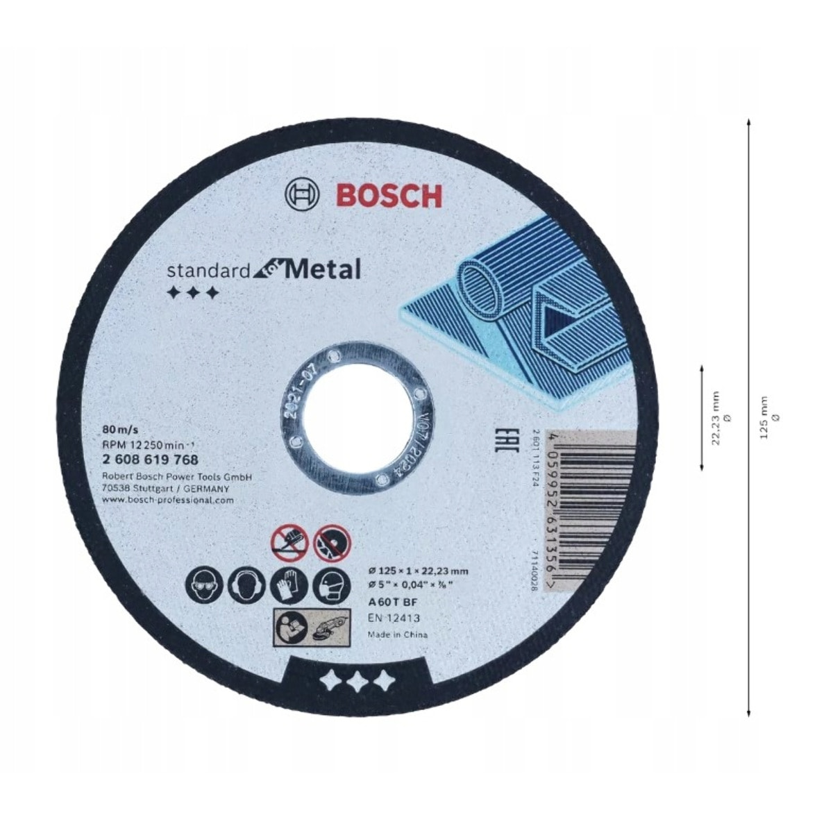 Disque à tronçonner droit standard pour métal - 125 x 1 x 22,23 mm - Seau de 100 pièces - BOSCH - 2608626116