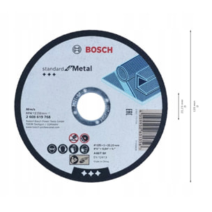 Disque à tronçonner droit standard pour métal - 125 x 1 x 22,23 mm - Seau de 100 pièces - BOSCH - 2608626116