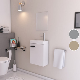 Ensemble Meuble Lave Mains Blanc 41x50x22cm + Miroir - SMALLY WHITE