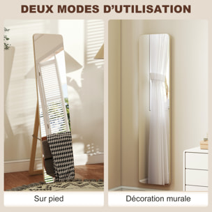 Miroir sur pied et mural rectangulaire dim. 37L x 43l x 156H cm verre MDF bois clair