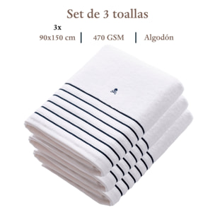 Set de 3 toallas de ducha (150x90), 100% algodón, 470gsm en blanco, scalpers home