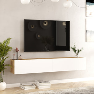 Meuble TV suspendu blanc et bois 180cm LHOI