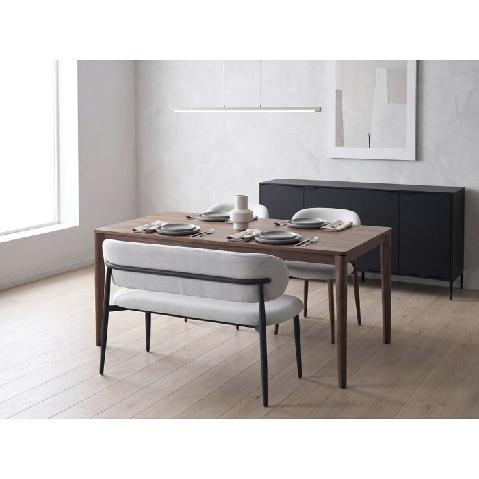Banc de salle à manger en tissu - 110 cm - "Sélène" - 3 places - Gris clair et Noir