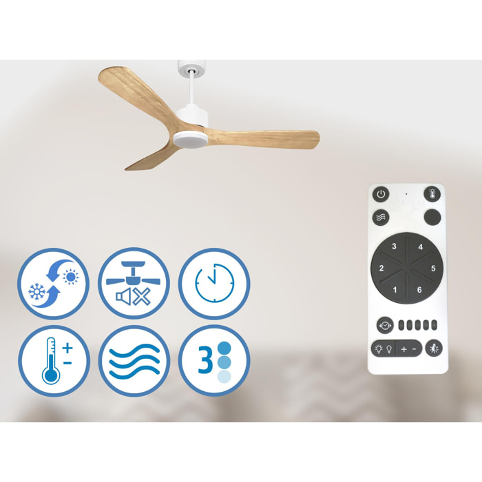 Ventilador de techo Reversible Termostato Dimable Wifi Motor DC Techos Inclinados Mando a Distancia Luz tres tonos Hypersilence Memoria ParosD132C03LED64955 PURLINE