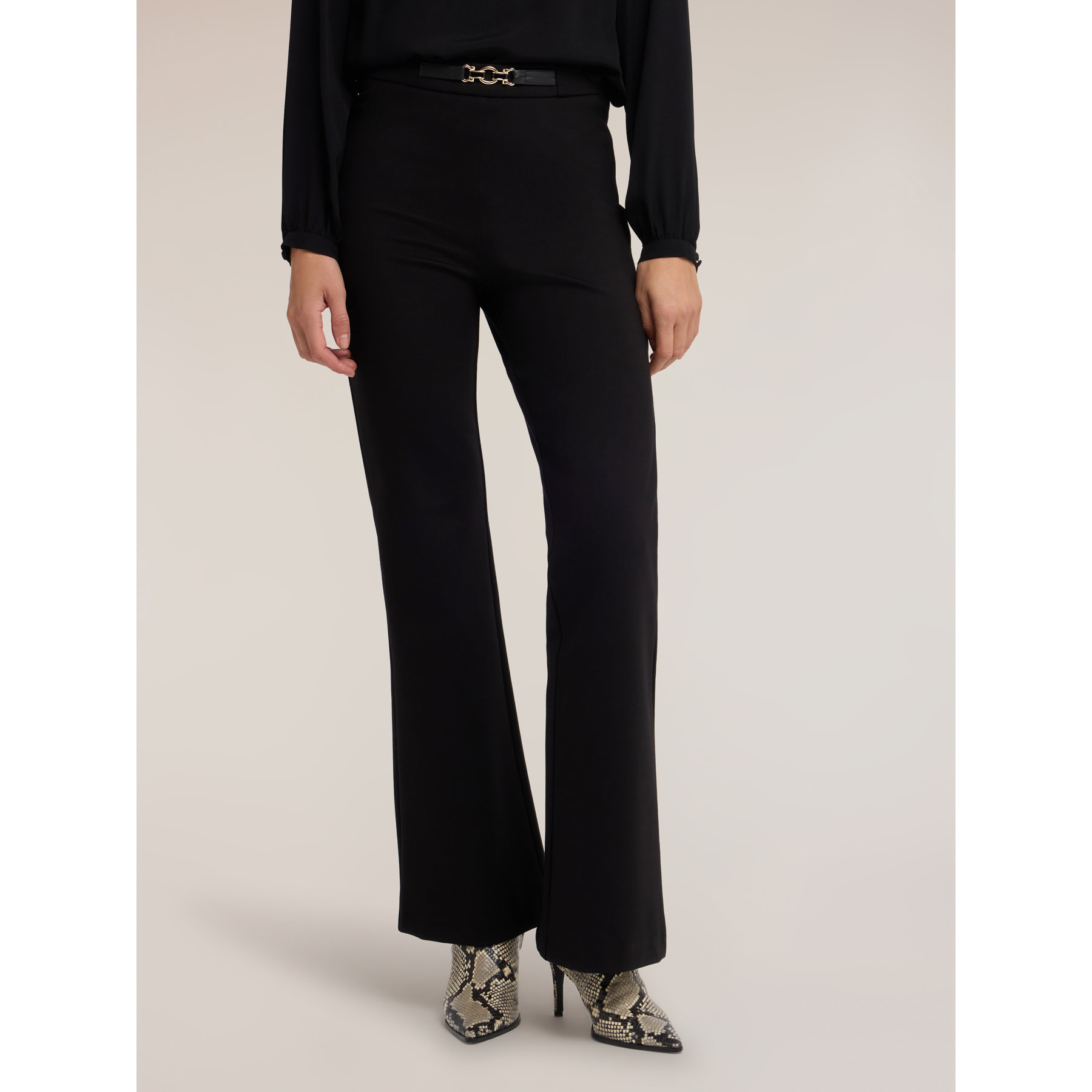 Motivi - Pantaloni flare in punto milano con cintura - Nero