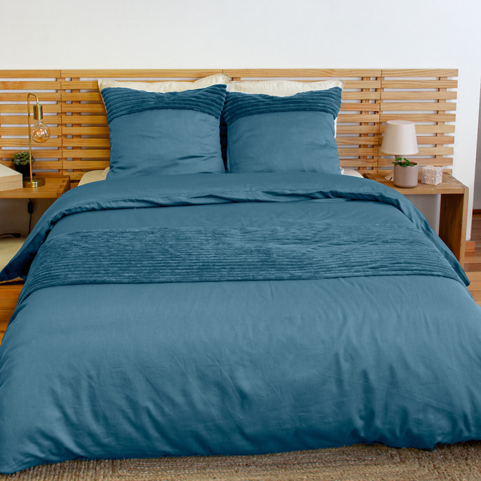 Parure housse de couette 3pcs 100% microfibre unie - bleu paon