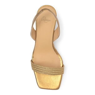 Sandalia destalonada Barby trenzada en acabado metalizado