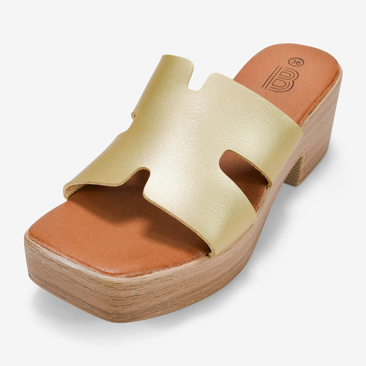 Sandalias abiertas doradas con tacón
