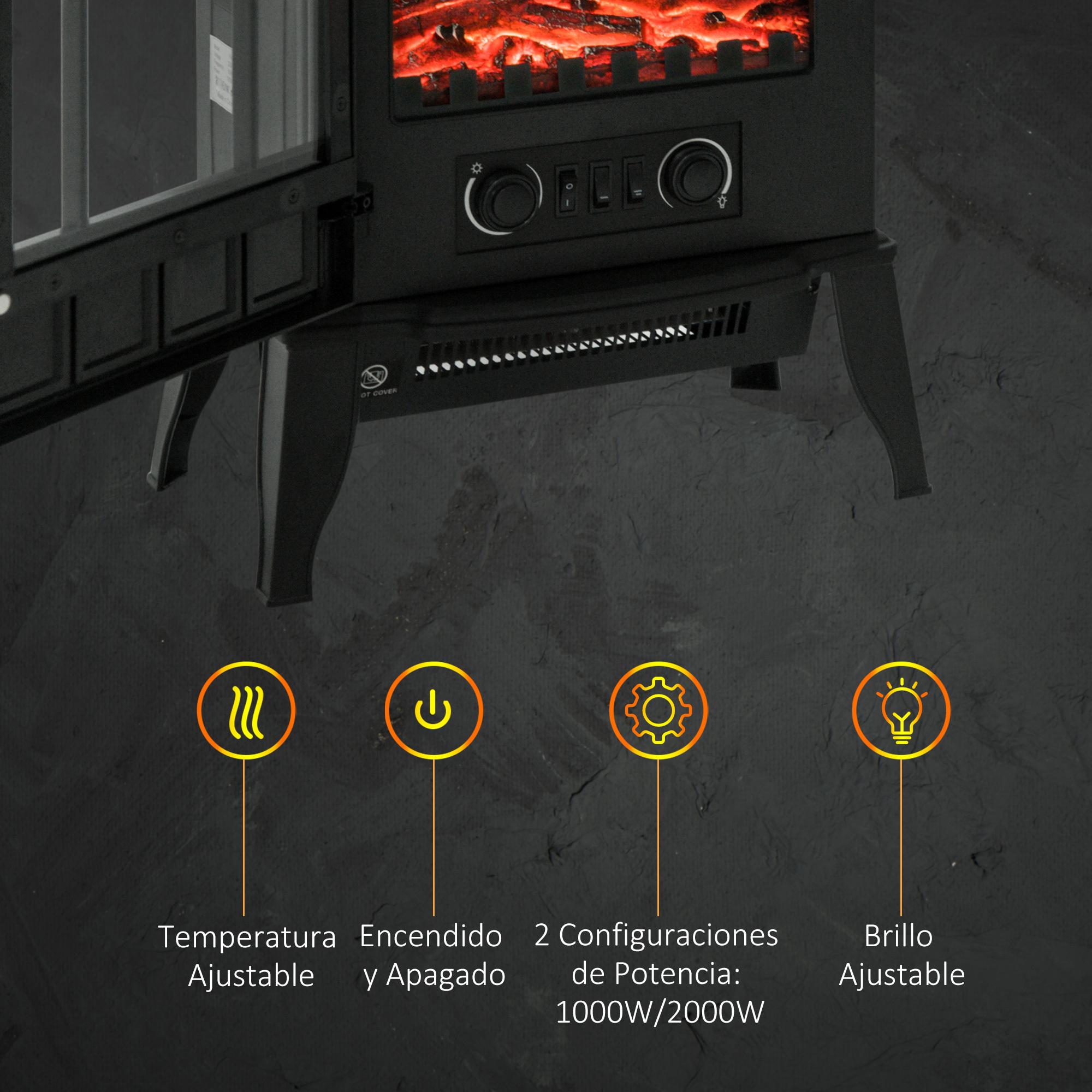 Chimenea Eléctrica de Pie Movible y Decorativo Calefactor Estufa 1000/2000W