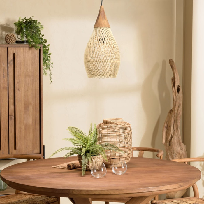SIXTINE - Suspension 'goutte' 25x25cm rotin couleur naturelle et teck