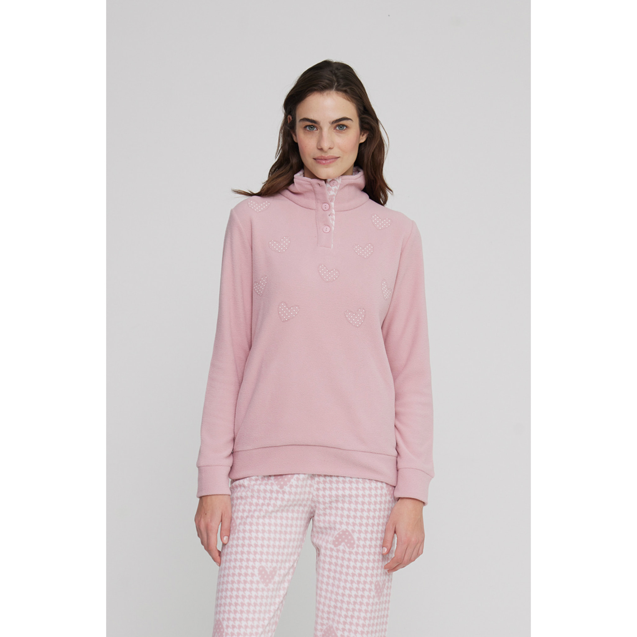 Pigiama donna heart in pile con collo tre bottoni Noidinotte