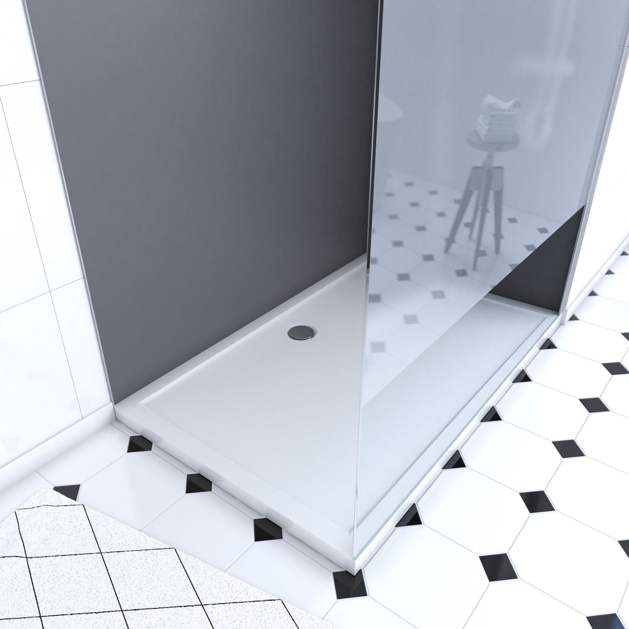 Pack Douche a l'Italienne 90x120 - Kit Panneaux Muraux Gris/Chrome + Receveur + Paroi Depolie 8 mm