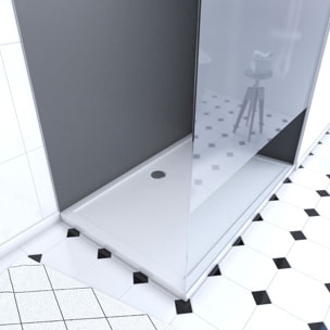 Pack Douche a l'Italienne 90x120 - Kit Panneaux Muraux Gris/Chrome + Receveur + Paroi Depolie 8 mm