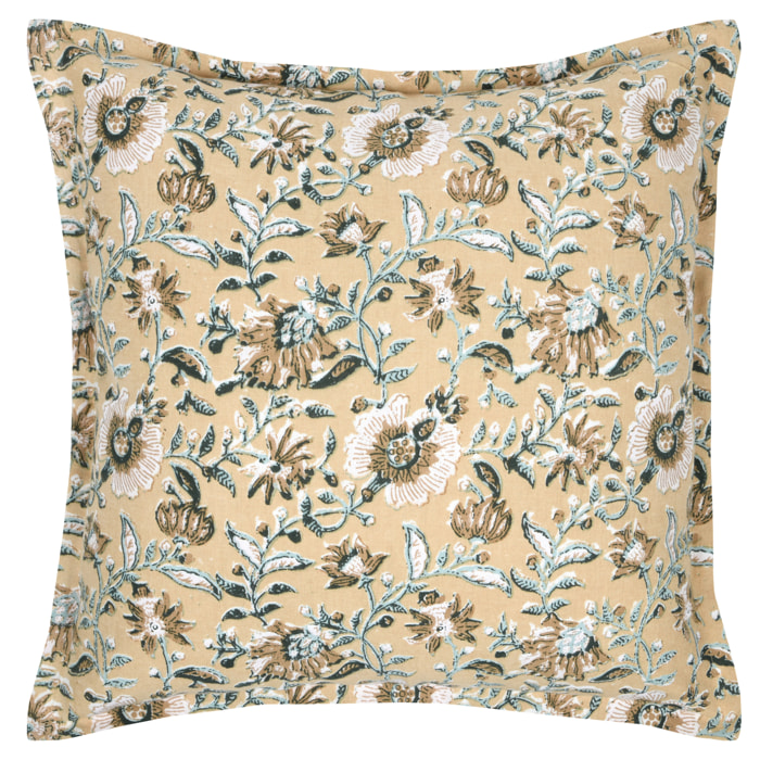 Coussin décoratif végétal graphique - Jaune moutarde