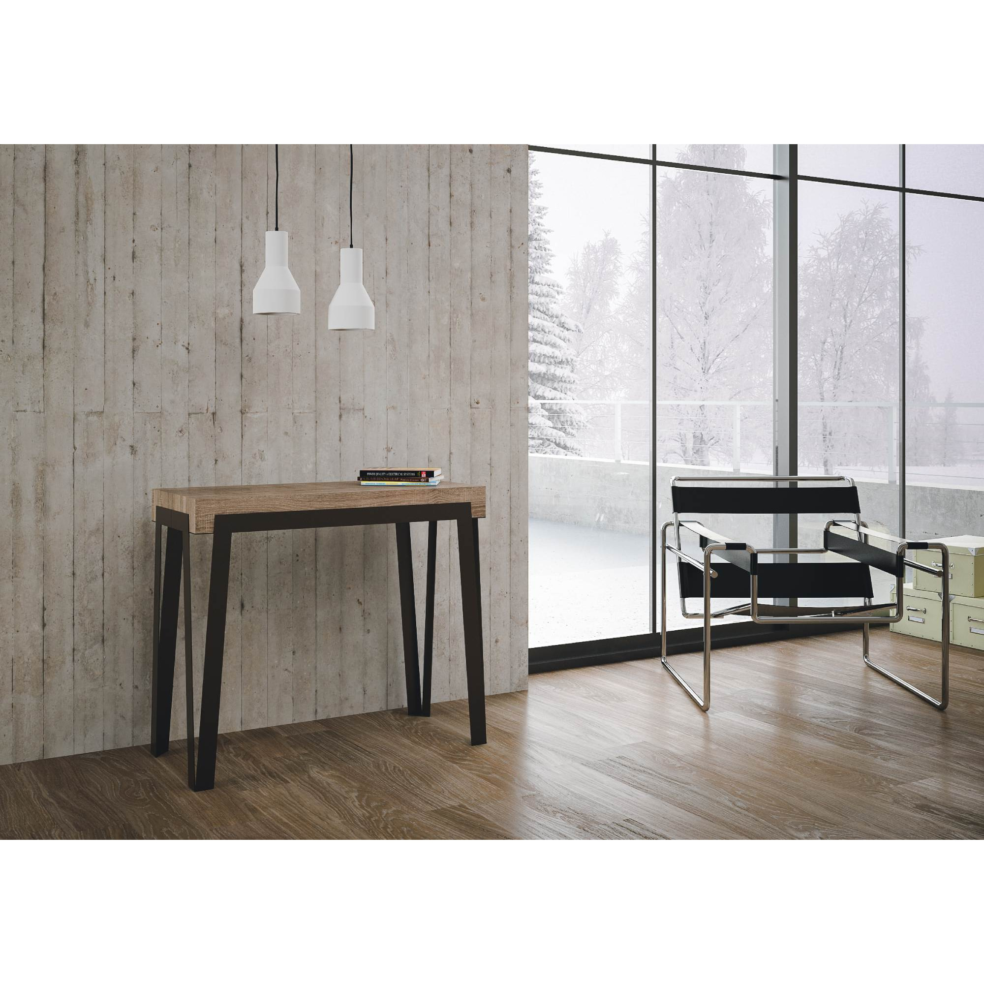 Console extensible 90x40/196 cm Rio Small Premium Chêne Nature cadre Anthracite